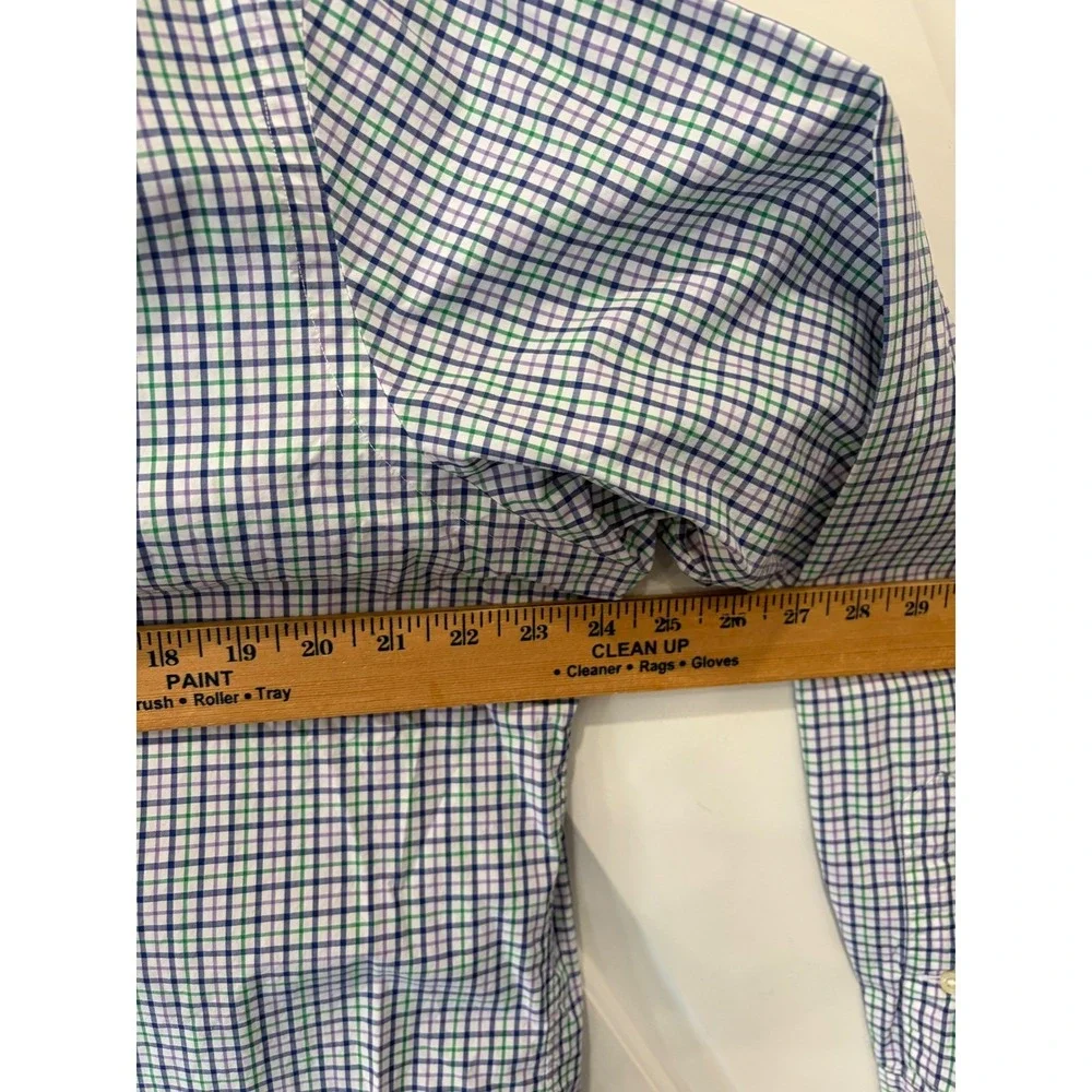Ralph Lauren Mens Purple Green Tattersall Check Button Down Shirt Large L Cotton